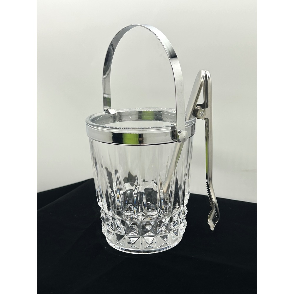 Cristal d'Arques Longchamp Crystal Ice Bucket with Stainless Steel Tongs France